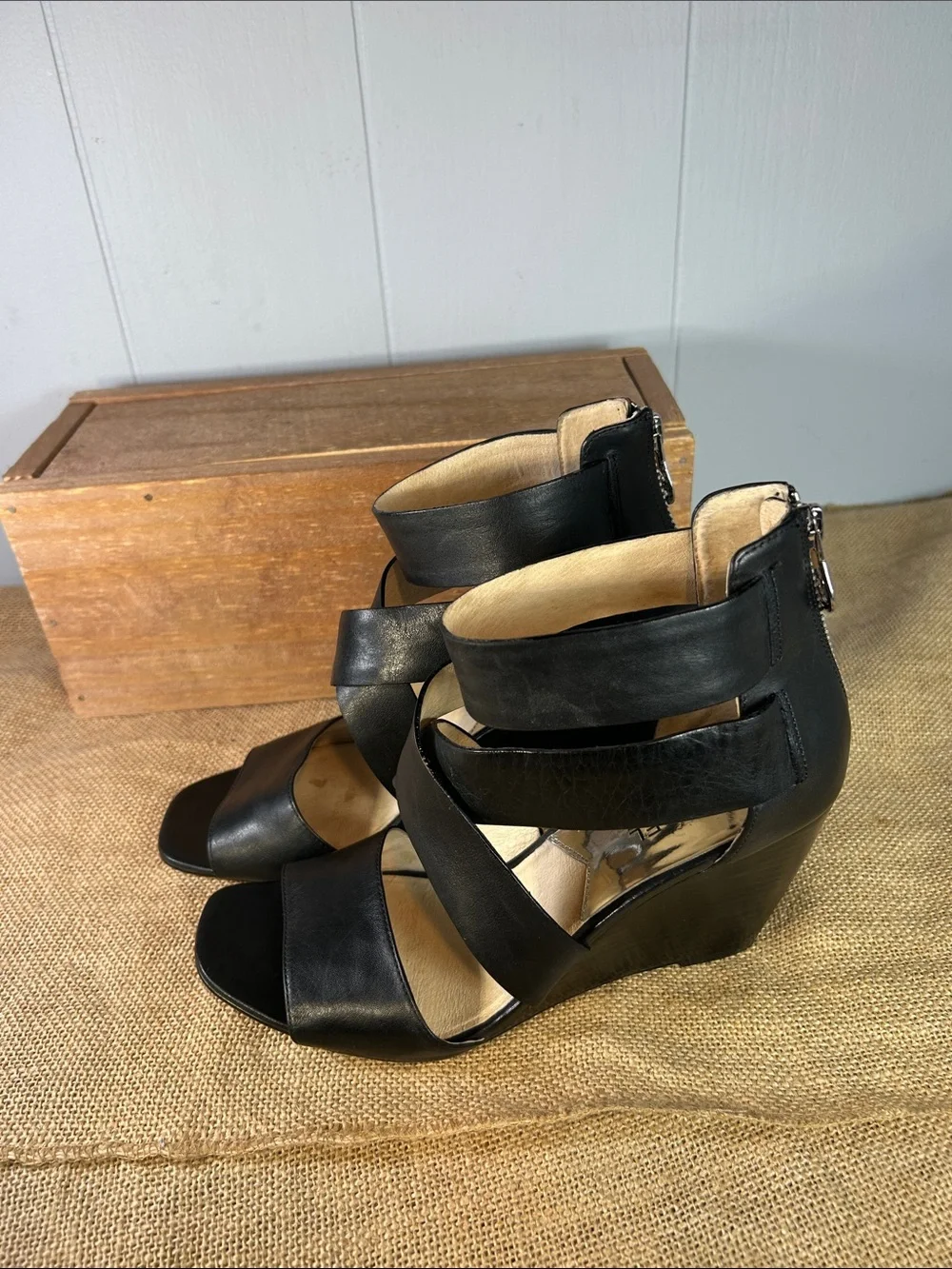 Michael Kors Black Strappy Wedge Sandals